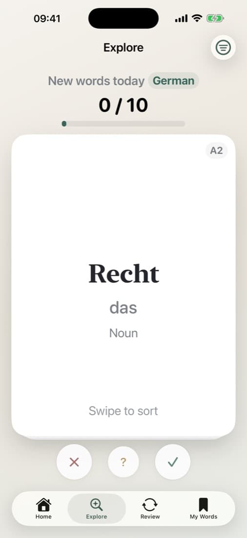 Swipe new words